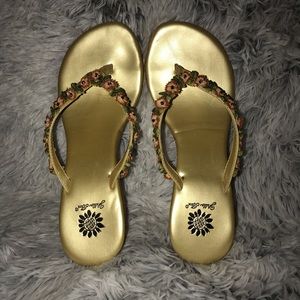 Yellow Box Gold T-strap Platform Sandals